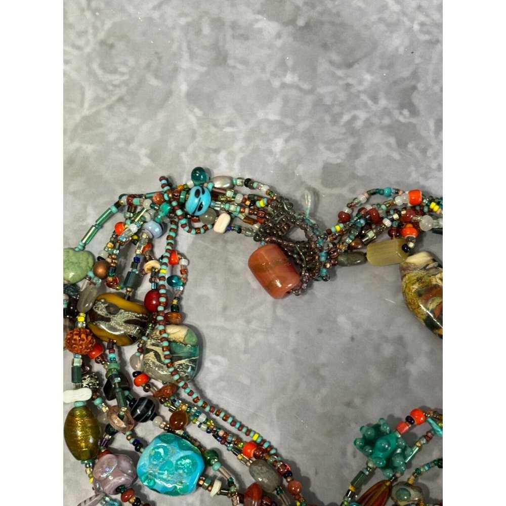 Vintage Multistrand Lampwork Veneitan Murano Beaded Necklace w/Hamsa Talisman - Picture 9 of 11
